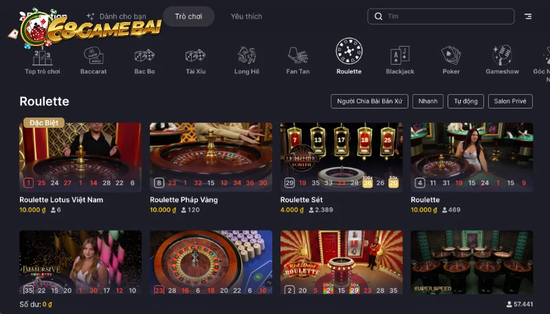 Trò chuyện trong Roulette 68 game bài